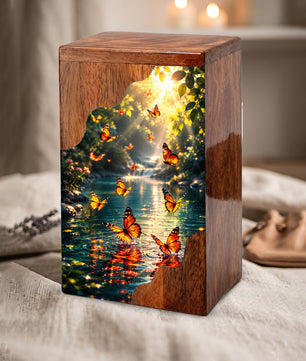 Butterfly Wooden Cremation Urn for Mom – Custom Memorial Urn for Human Ashes |