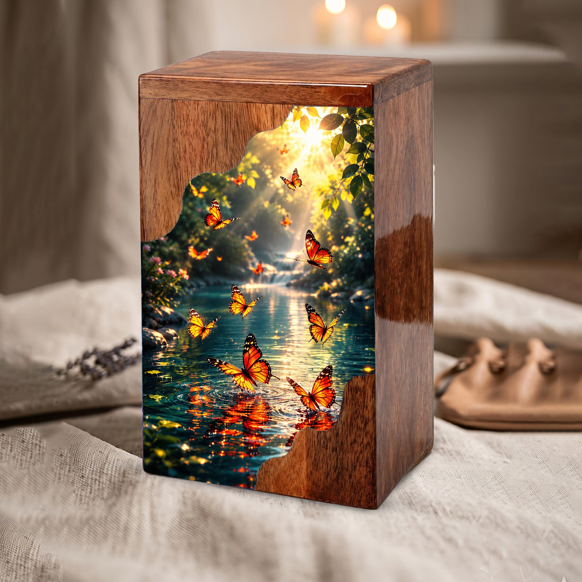 Butterfly Wooden Cremation Urn for Mom – Custom Memorial Urn for Human Ashes |