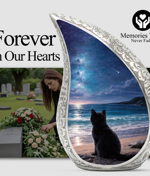Personalized Cat Urn, Moonlight Beach Cat Urn for Ashes-Memorial Urn For Ashes