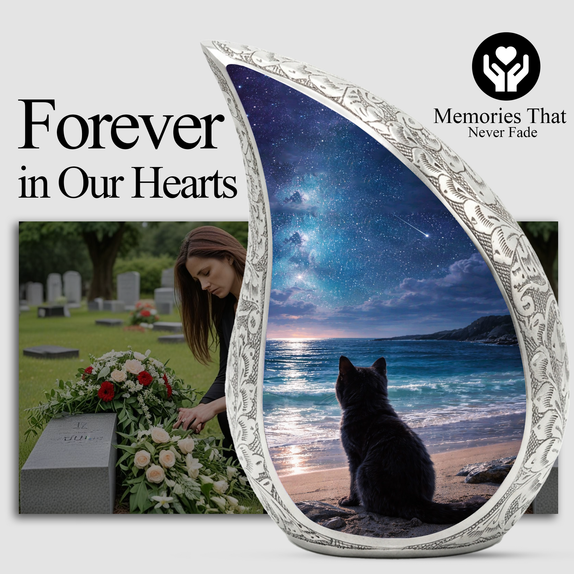 Personalized Cat Urn, Moonlight Beach Cat Urn for Ashes-Memorial Urn For Ashes