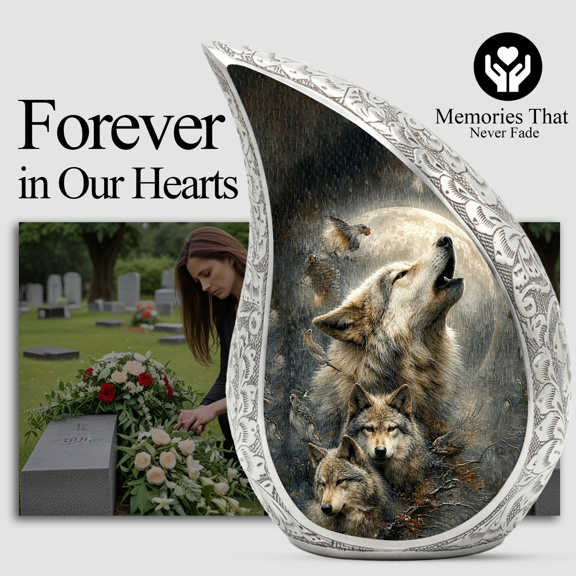 Wolf Urn for Human Ashes | Powerful Wolf Adult Cremation Urn | Wildlife Memorial Urn