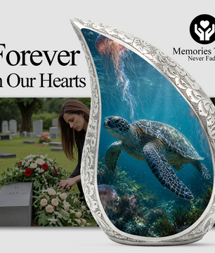 Sea Turtle Urn for Human Ashes | Beach & Ocean Wooden Cremation Urn | Beautiful Sea Turtle Memorial Urn for Mom