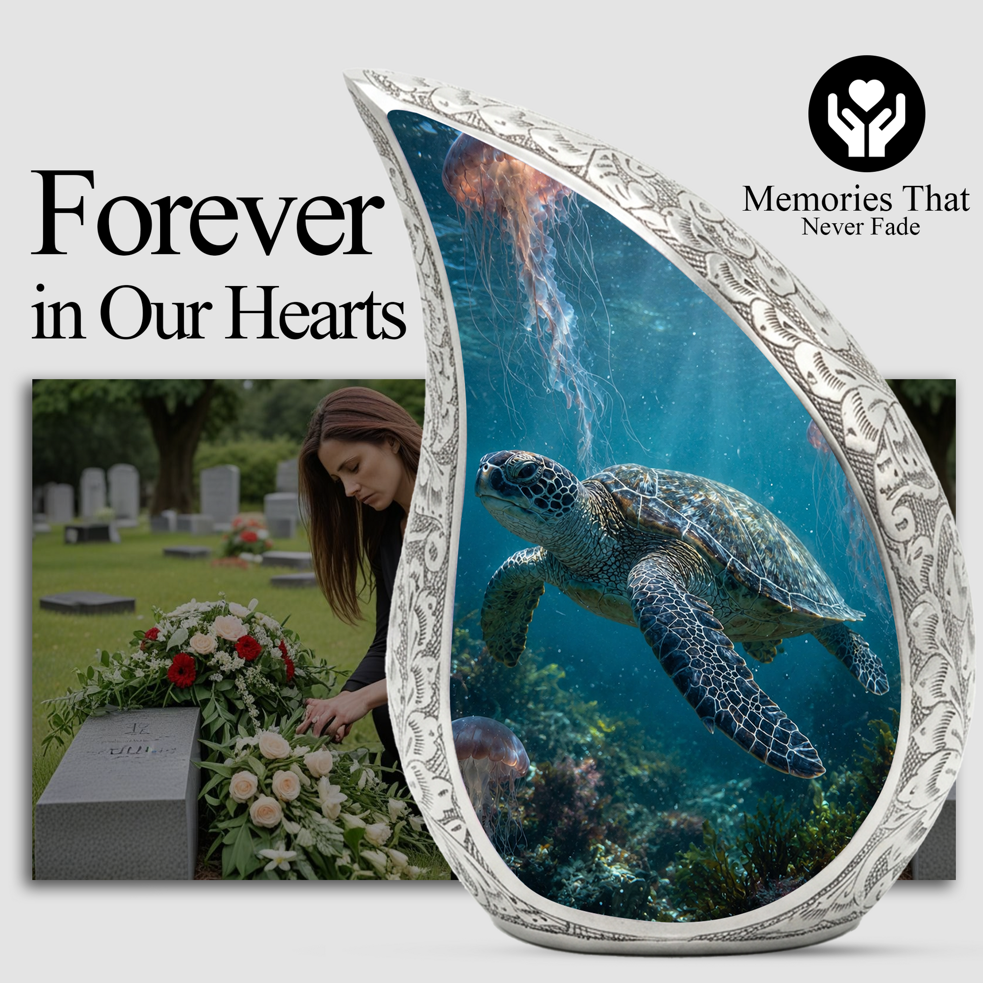 Sea Turtle Urn for Human Ashes | Beach & Ocean Wooden Cremation Urn | Beautiful Sea Turtle Memorial Urn for Mom