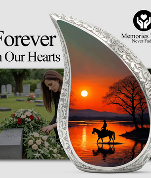 Personalized Cowboy Urn for Dad, Western Memorial Urn, Horseback Sunset Cremation Urn for Ashes