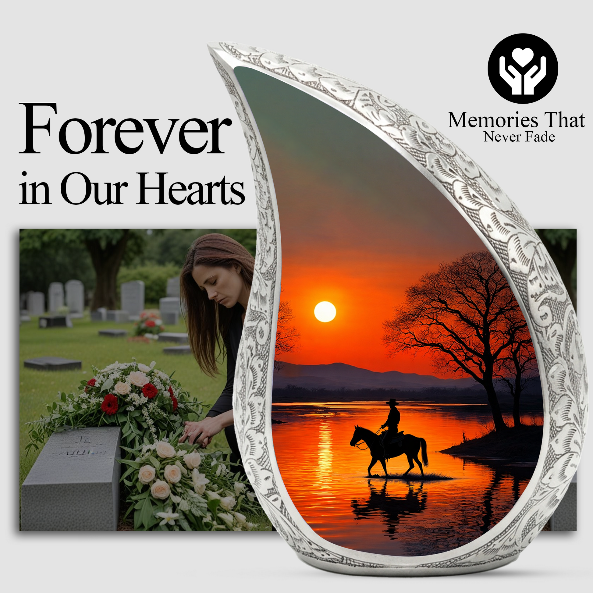 Personalized Cowboy Urn for Dad, Western Memorial Urn, Horseback Sunset Cremation Urn for Ashes