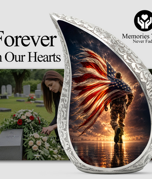 Patriotic Soldier Urn for Dad – American Flag Cremation Urn for Human Ashes | Adult Male Memorial Urn