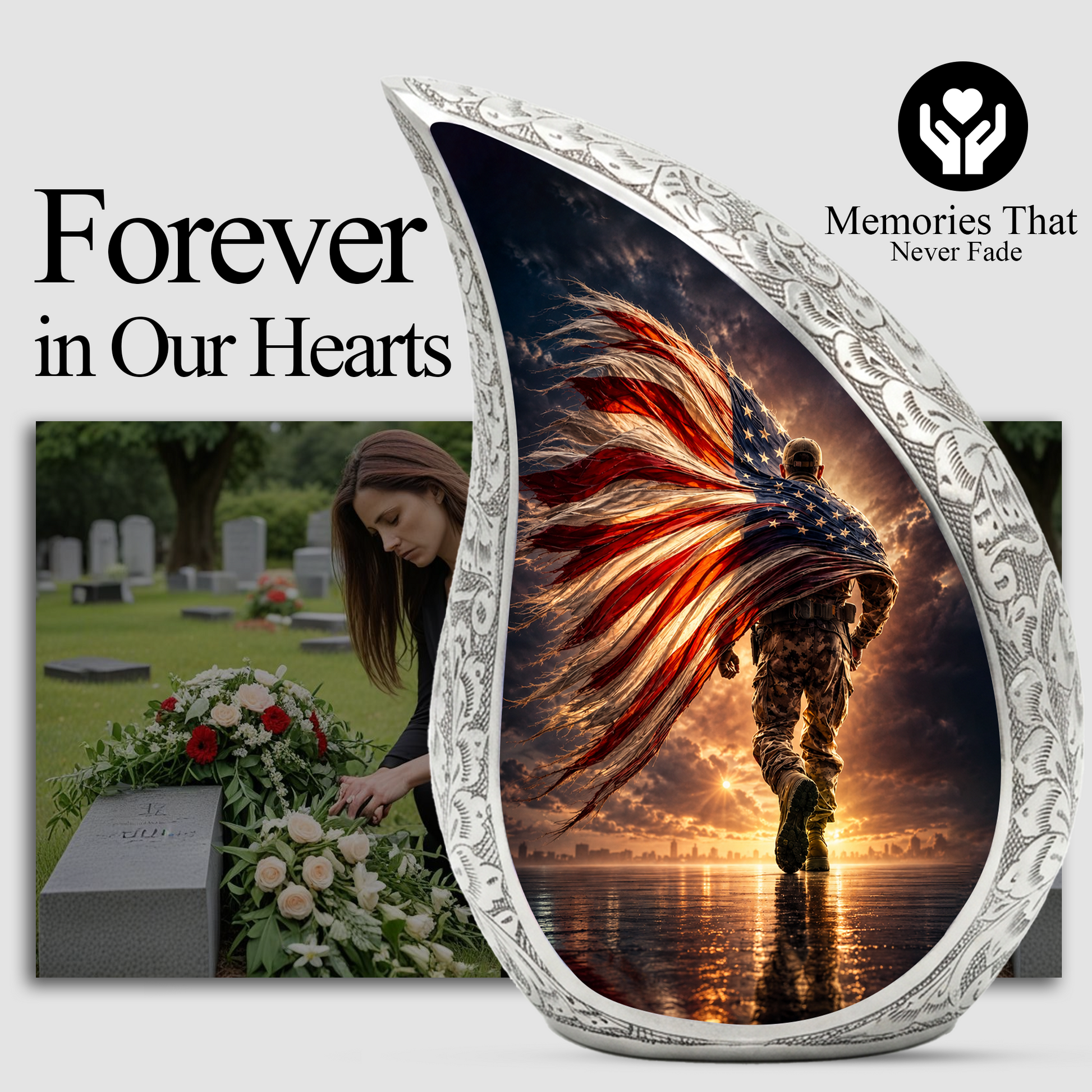 Patriotic Soldier Urn for Dad – American Flag Cremation Urn for Human Ashes | Adult Male Memorial Urn