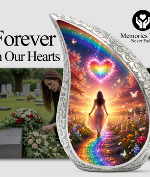 Women Rainbow Heart Urn for Human Ashes – Beautiful Colorful Cremation Urn for Mom