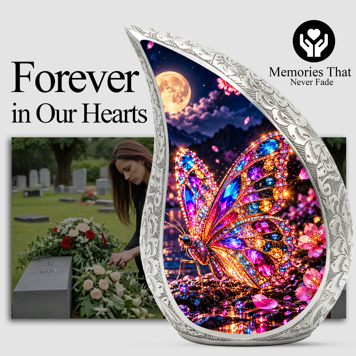 Colorful Butterfly Urn for Ashes, Jeweled Butterfly Cremation Urn
