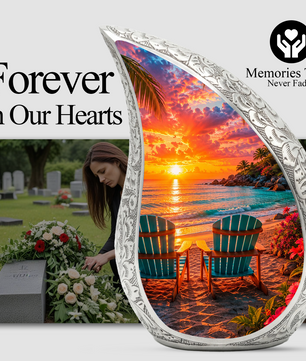 Beach Sunset Adult Cremation Urn for Mom, Dad, Women & Men, Tropical Memorial Urn for Ashes