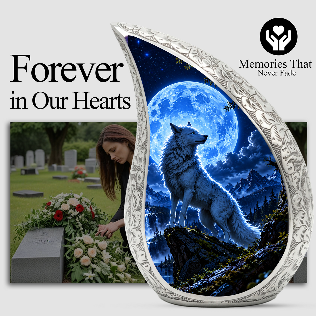 Wolf Cremation Urn for Ashes | Blue Moon Wolf Adult keepsake urn