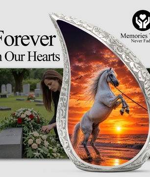 White Horse Adult Urn for Human Ashes – Sunset Memorial Adult Cremation Urn