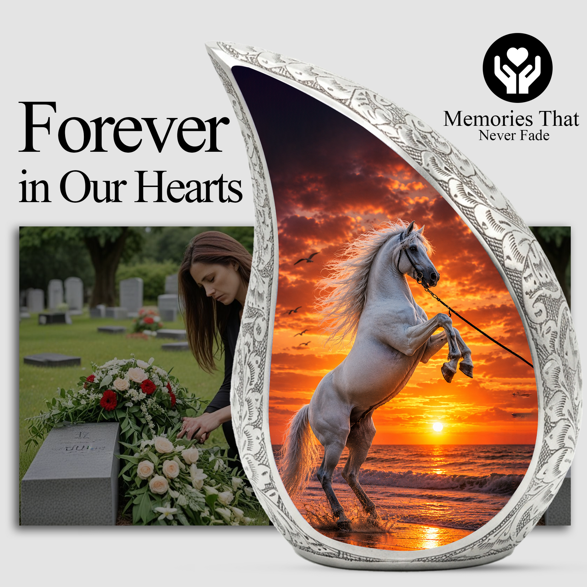 White Horse Adult Urn for Human Ashes – Sunset Memorial Adult Cremation Urn