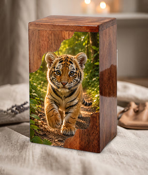 Tiger Wooden Cremation Urn – Strength & Courage Memorial Urn for Human Ashes