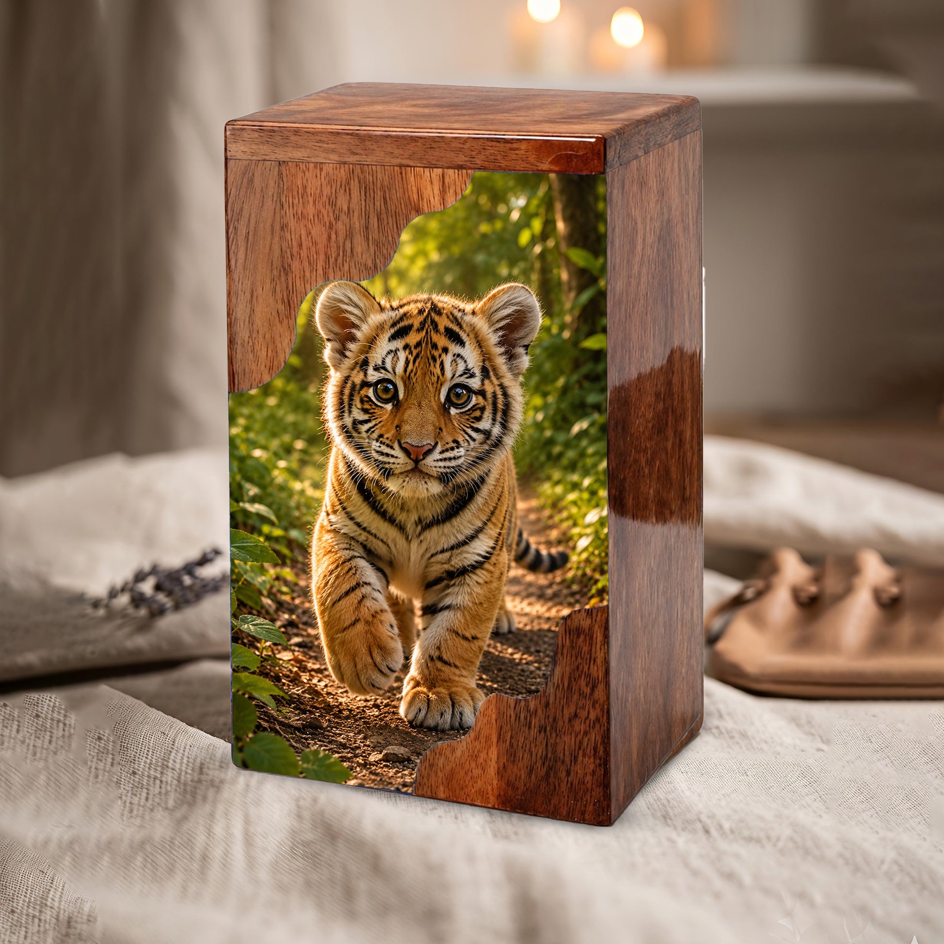 Tiger Wooden Cremation Urn – Strength & Courage Memorial Urn for Human Ashes