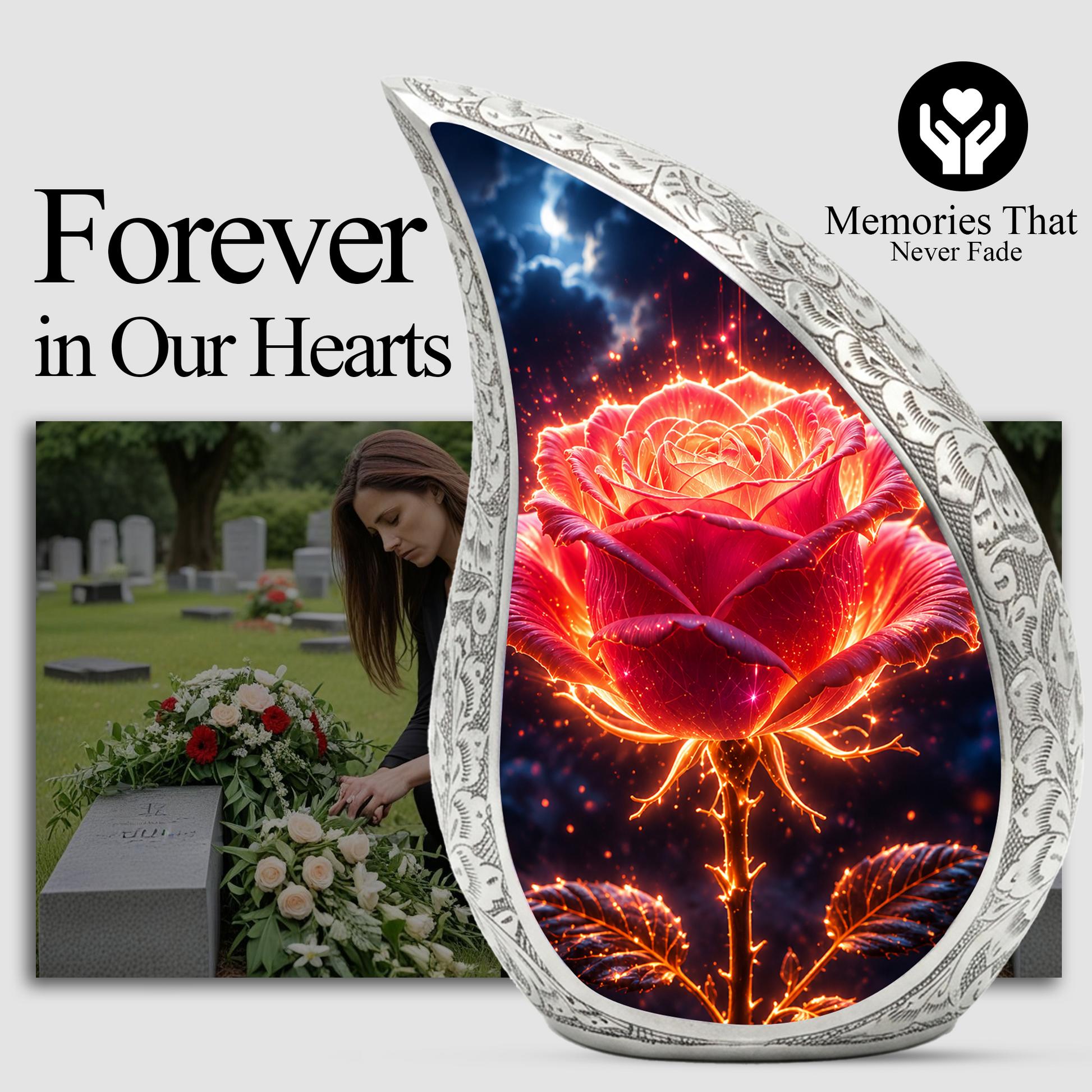 Beautiful Rose Urn for Mom & Women – Cremation Urn for Human Ashes, Keepsake Memorial Urn for Mother