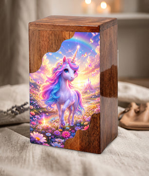 Unicorn Rainbow Wooden Cremation Urn – Wooden Urn for Human Ashes