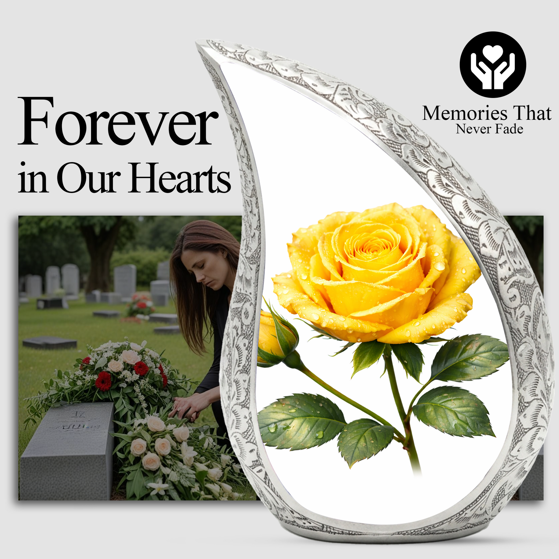 Yellow Rose Urn for Mom | Floral Urn for Human Ashes