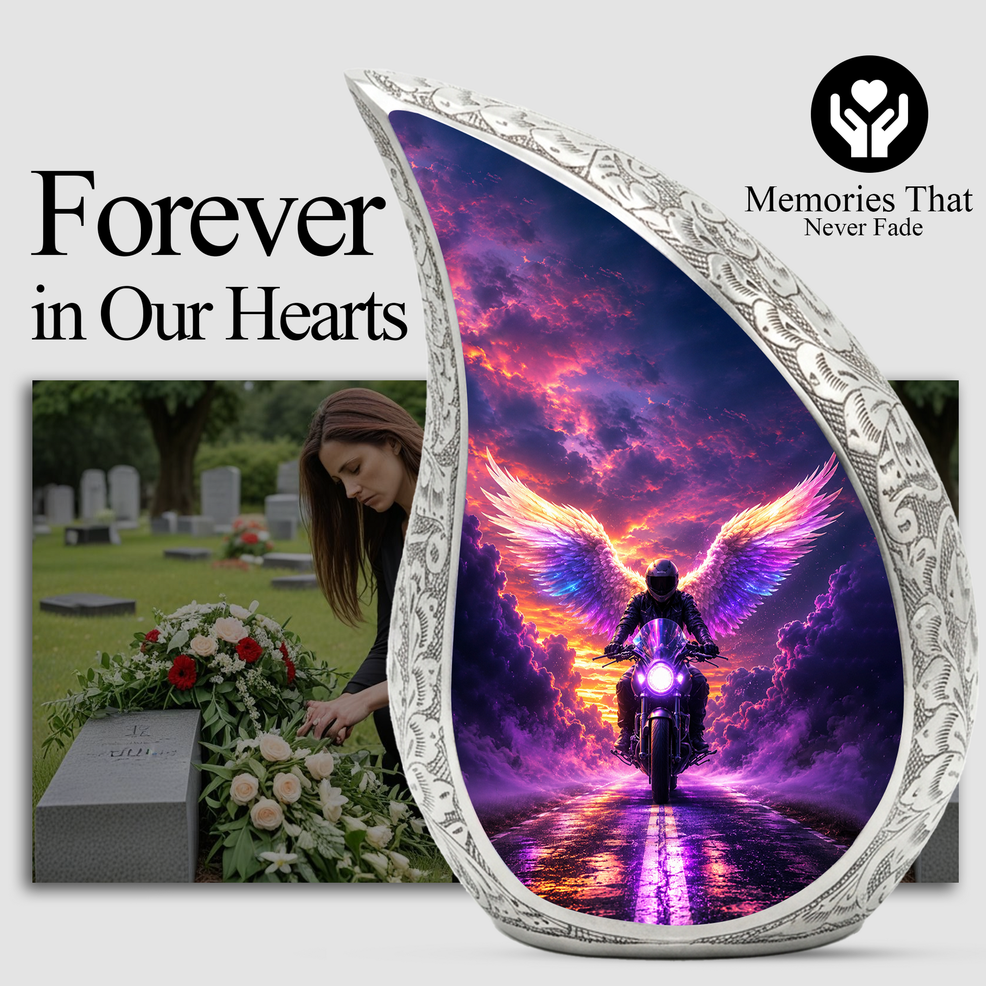 Motorcycle Wing Urn for Dad Ashes | Angel Wings Motorcycle Cremation Urn for Men