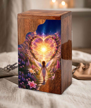 Angel Child Wooden Cremation Urn for Mom, Wooden Urn for Human Ashe