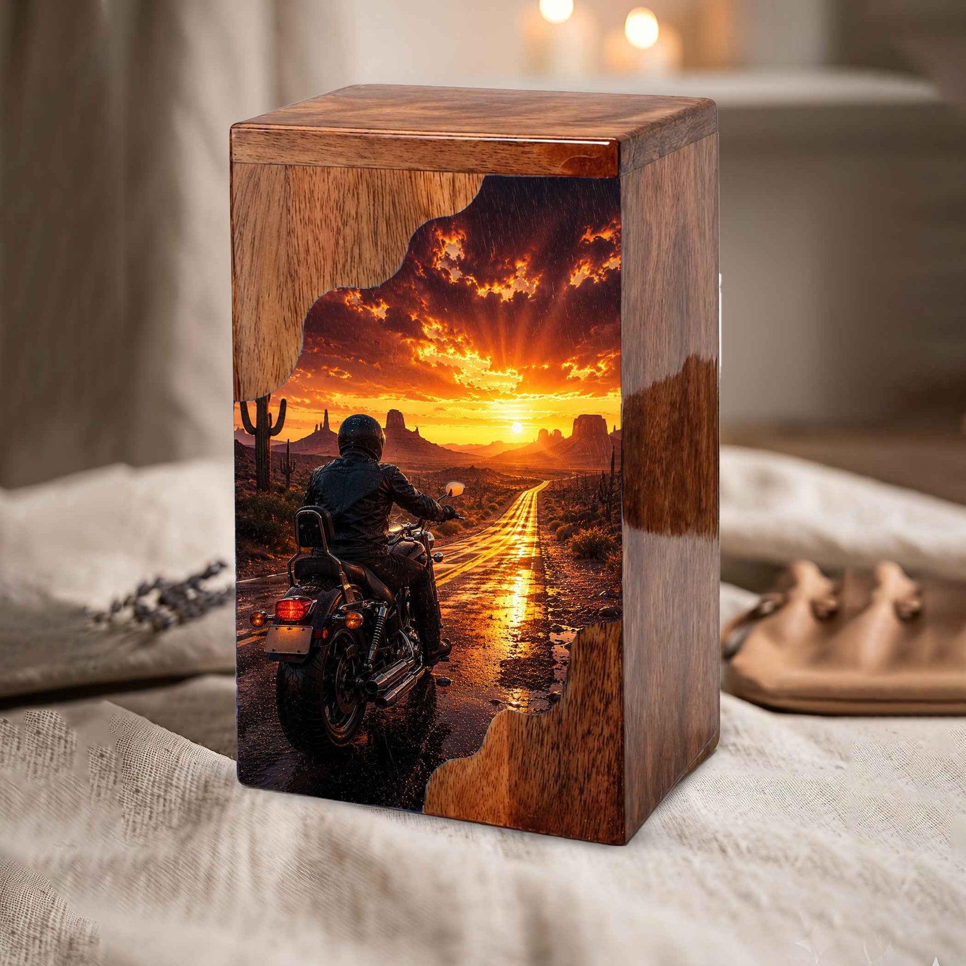 Motorcycle Wooden Cremation Urn for Dad,Personalized Urn for Dad