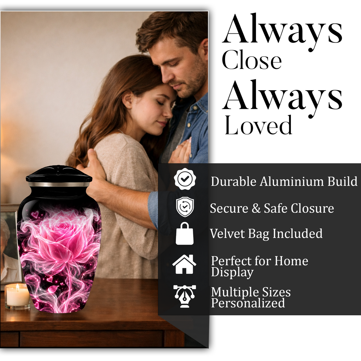 Pink Rose Cremation Urn for Ashes | Personalized Floral Memorial Urn | Handmade Adult Urn for Human Ashes