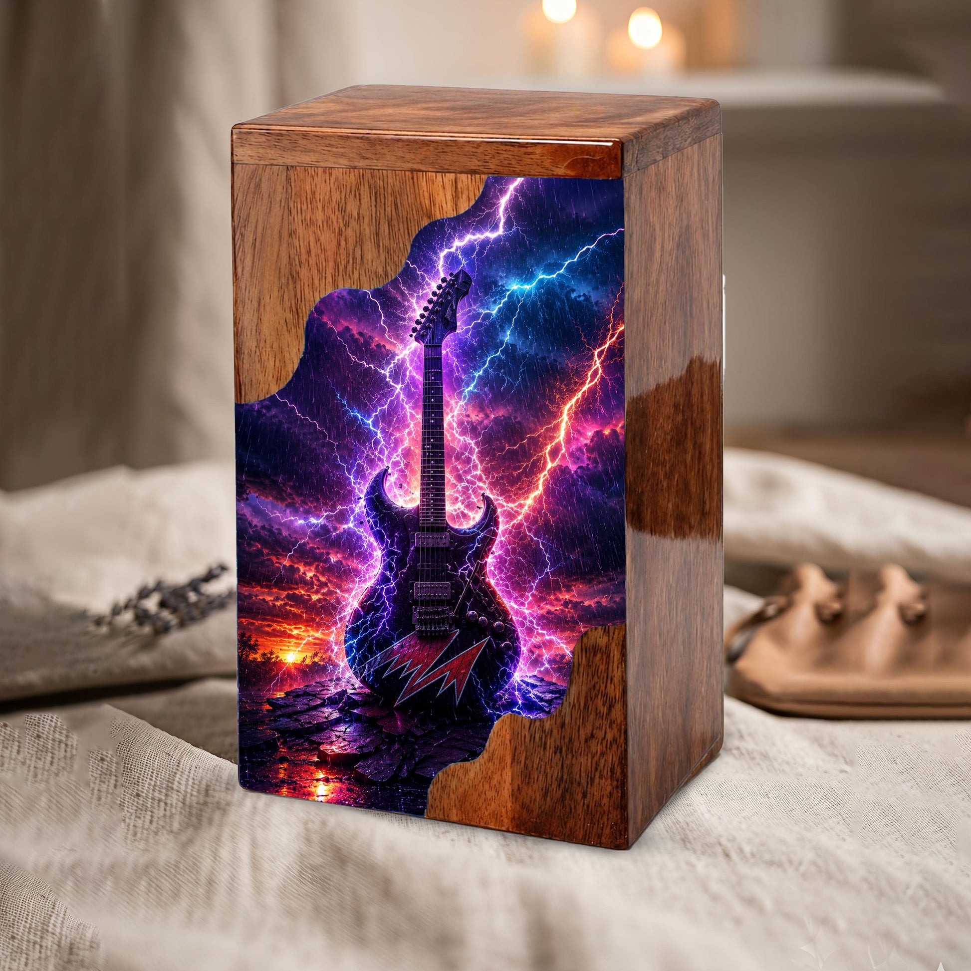 Guitar Wooden Cremation Urn for Human Ashes | Personalized Music Memorial Urn