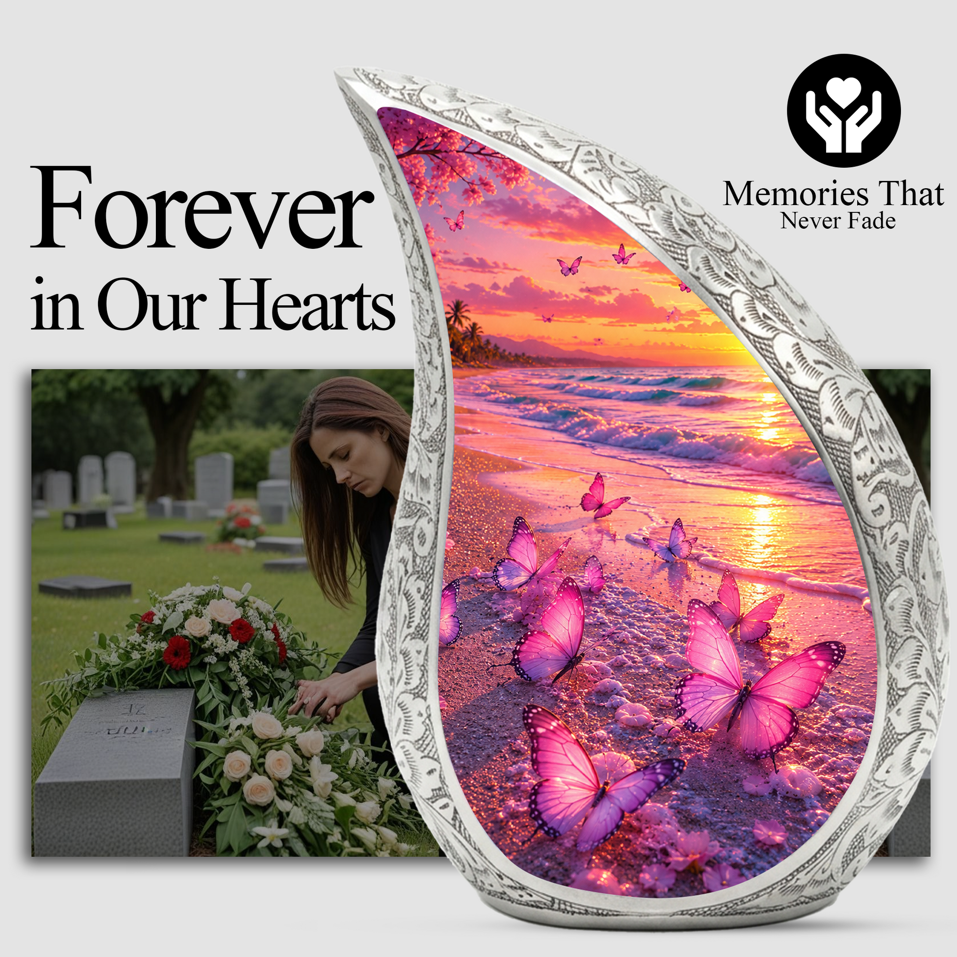 Butterfly Beach Memorial Urn for Ashes, Adult Cremation Urn