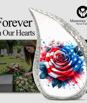 American Flag Rose Adult Cremation Urn,Personalized Memorial Urn for Mom or Dad