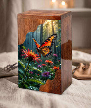 Butterfly Wooden Cremation Urn for Mom | Personalized Wooden Urn for Human Ashes
