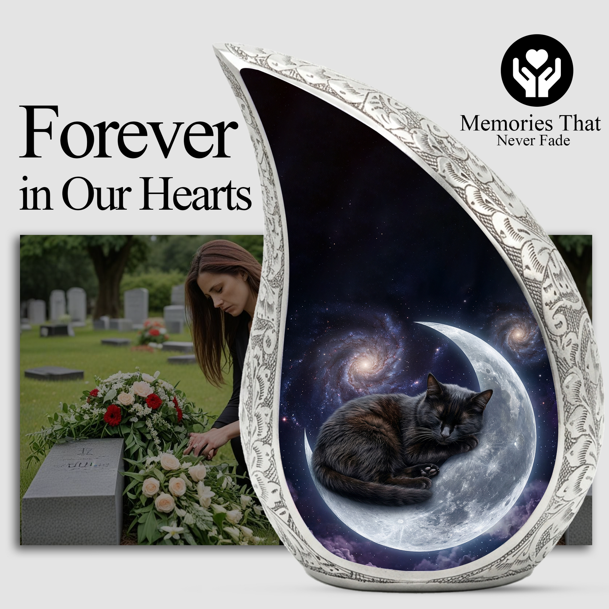 Moon Cat Memorial Urn, Personalized Cat Urn-Cremation Urn For Ashes
