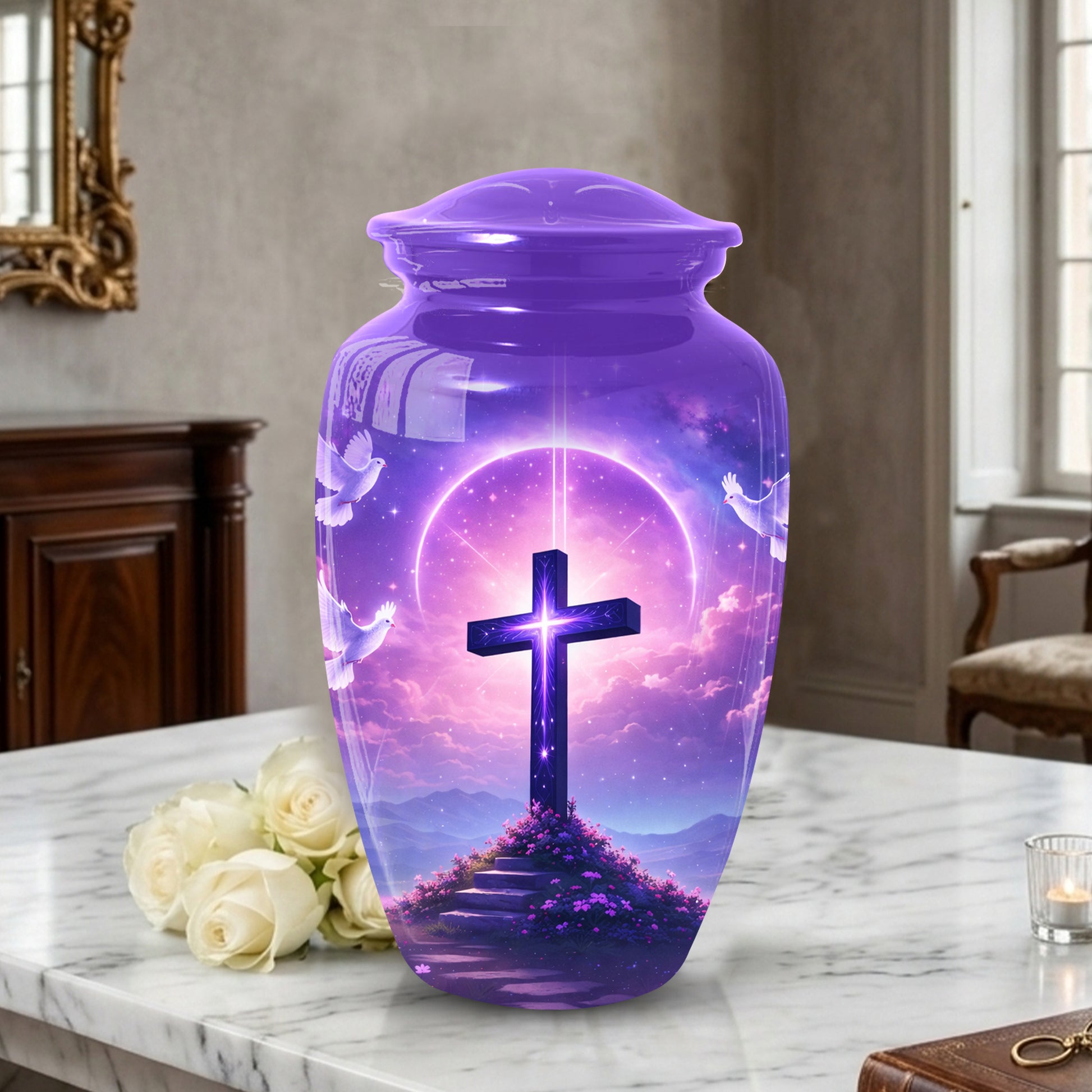 Cross Christian Memorial Urn - Keepsake Cremation Large  Urn