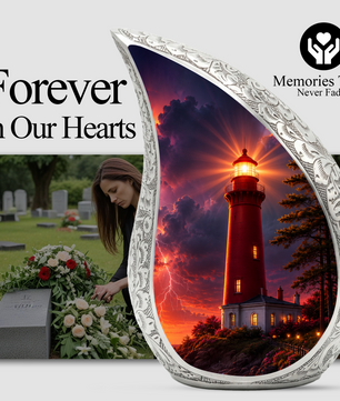Orange Lighthouse Thunder Urn for Human Ashes | Adult Cremation Urn for Men & Women