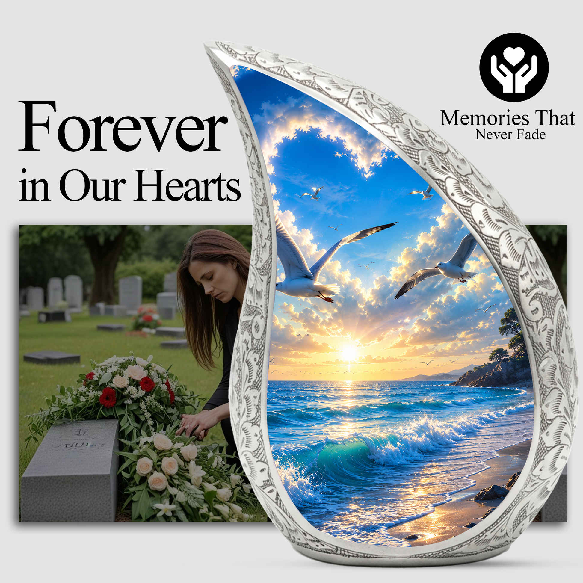 Beach Cremation Urn for Human Ashes | Wooden Beach Urn, Ocean Wave Urn & Beautiful Adult Urn for Mom and Loved Ones