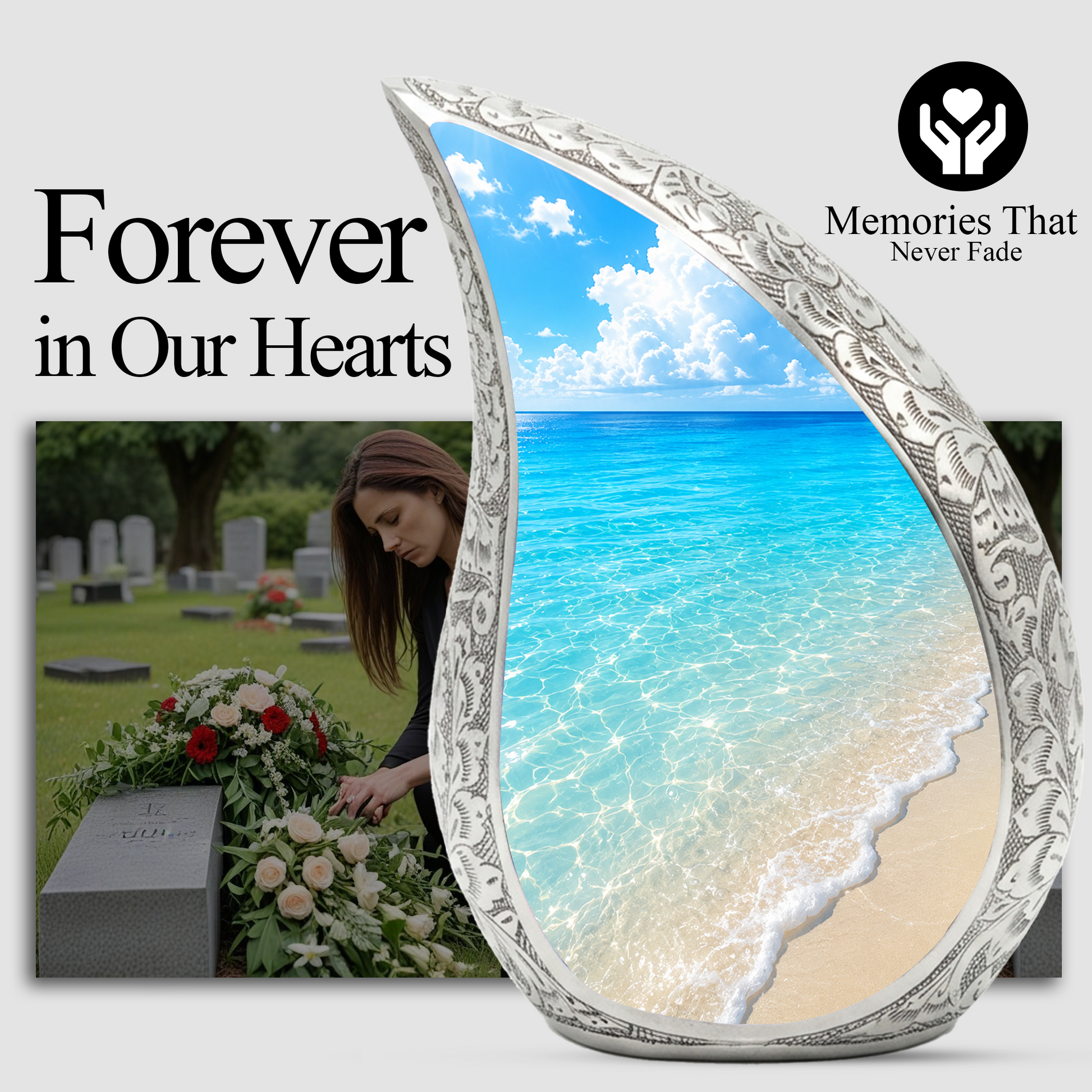 Ocean Beach Cremation Urn – Elegant Memorial Urn for Mom, Dad, Women & Men
