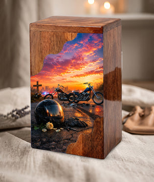 Motorcycle Memorial Wooden Cremation Urn – Wooden Urn for Human Ashes