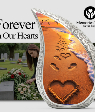 Beach Footprints Memorial Urn for Human Ashes – Personalized Cremation Urn | Heart in Sand Funeral Urn for Mom, Dad & Loved Ones