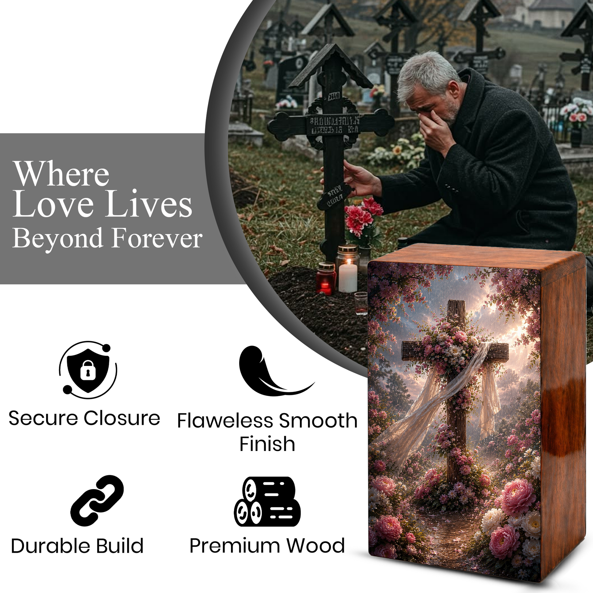 Celtic Cross Urn For Human Ashes - Religious Memorial Wooden Keepsake Urn Box