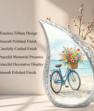 Coastal Bicycle Personalized Cremation Urn – Teardrop Style Aluminum Memorial Urn, 10 Inch