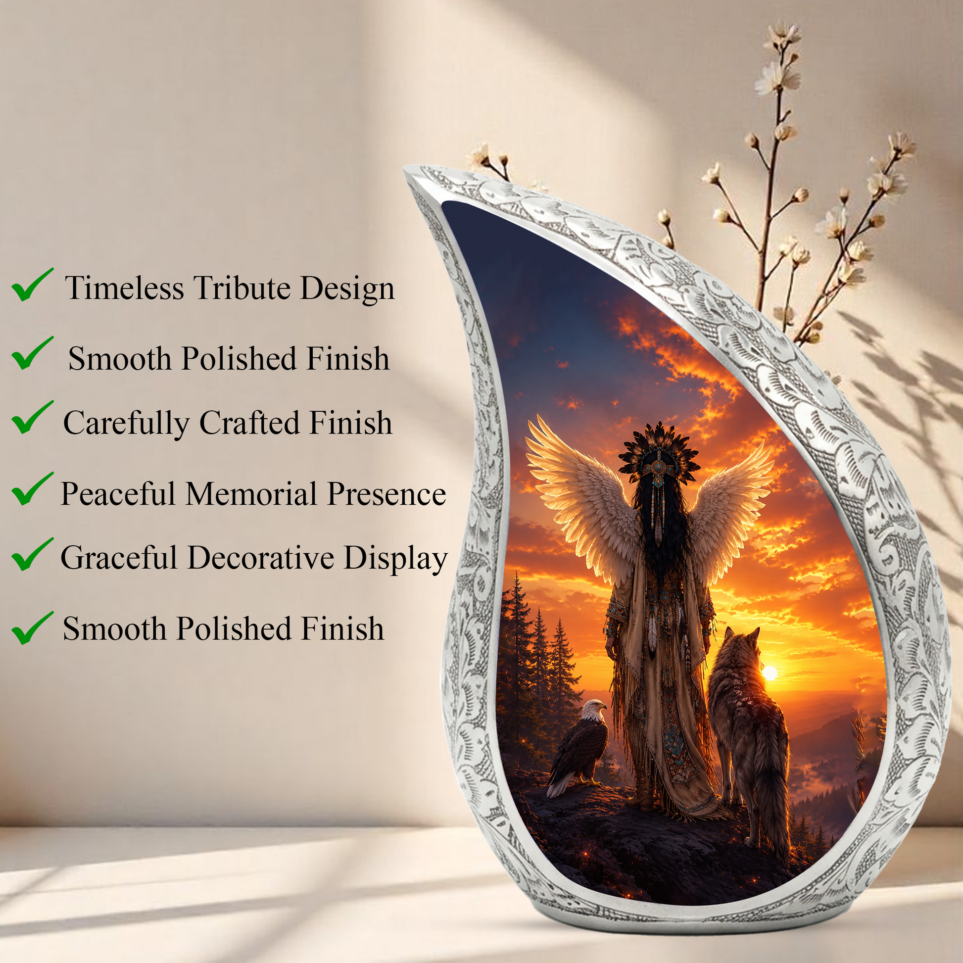 Native Wolf Cremation Urn for Mom – Beautiful Adult Female Memorial Urn for Human Ashes