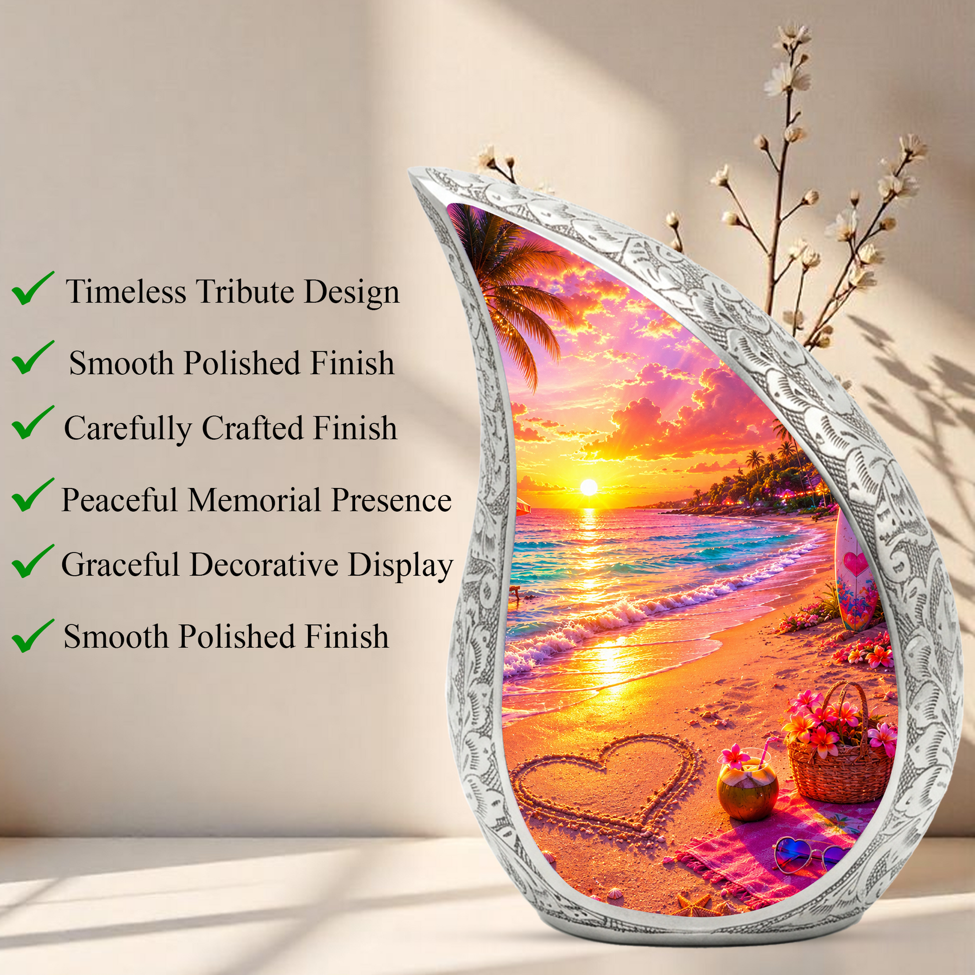 Tropical Beach Adult Cremation Urn – Personalized Adult Urn for Ashes | Sunset Memorial Urn