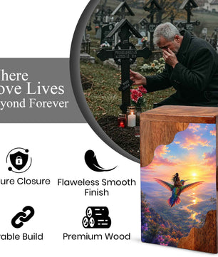Hummingbird Wooden Cremation Urn for Human Ashes