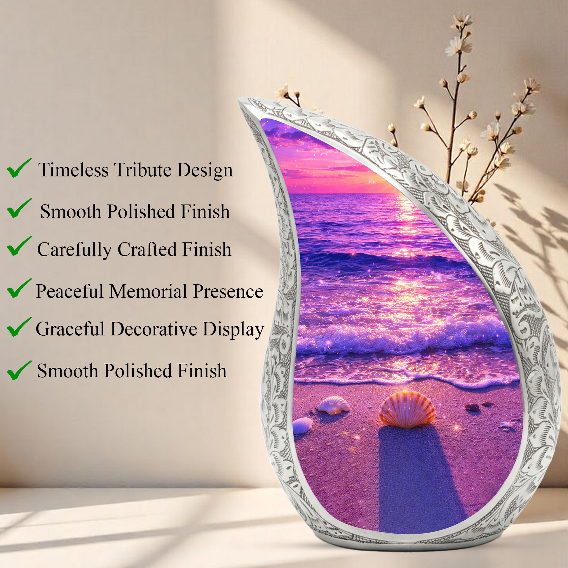 Tilt Pink Beach Ocean Cremation Urn for Adult Ashes
