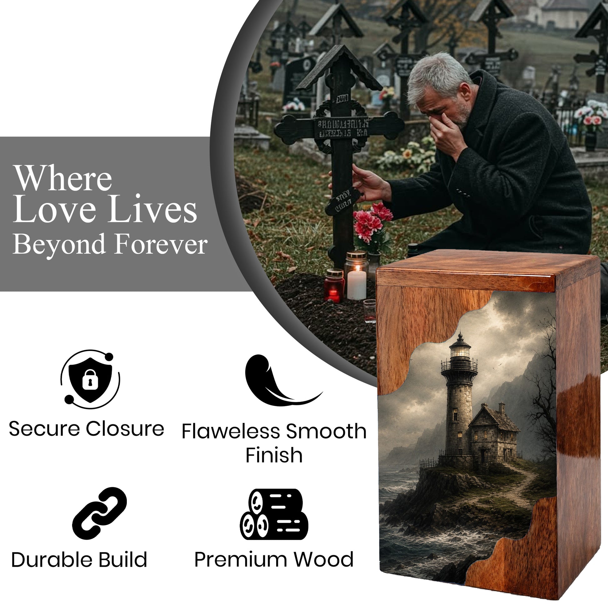 Lighthouse Wooden Cremation Urn – Coastal Memorial Urn