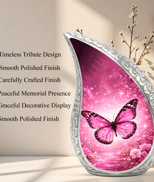 Beautiful Pink Butterfly Flower Cremation Urn for Adult Ashes
