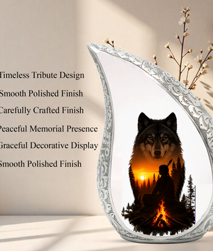 Wolf Memorial Adult Cremation Urn for Dad-Native Spirit Funeral Urn for Adult Ashes