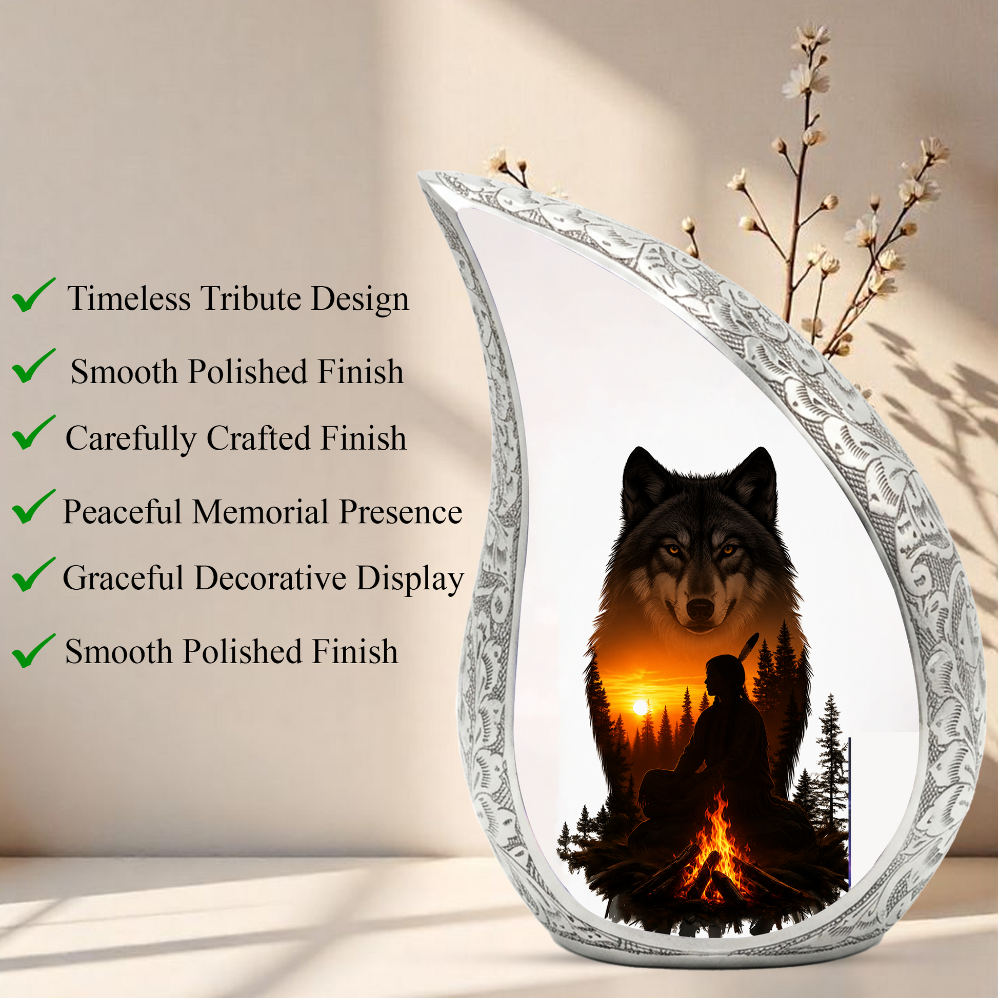 Wolf Memorial Adult Cremation Urn for Dad-Native Spirit Funeral Urn for Adult Ashes