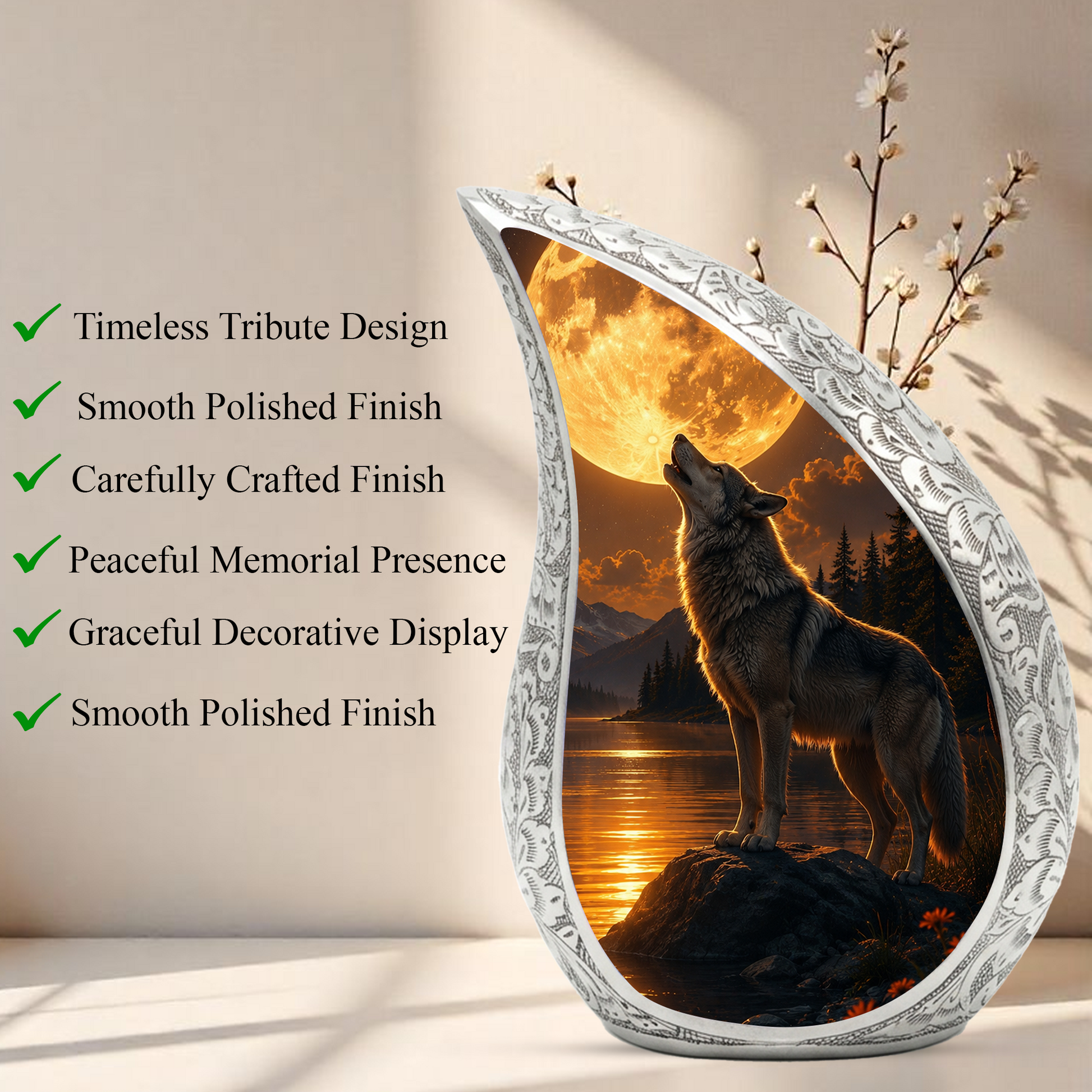 Wolf Adult Urn for Human Ashes – Moonlight Adult Cremation Urn