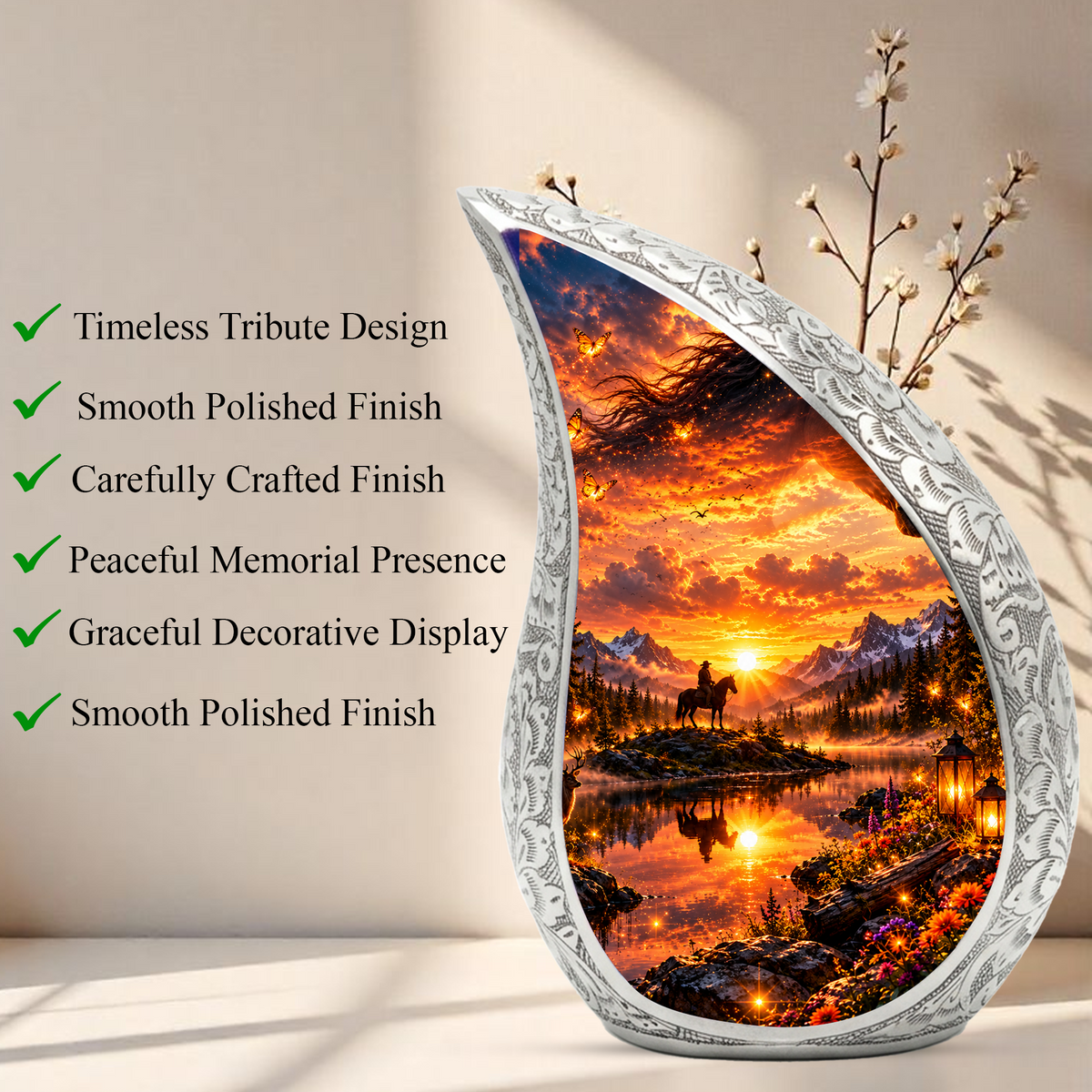 Horse Cremation Urn for Ashes, Cowboy Memorial Urn, Western Adult Urn, Horse Lover Urn