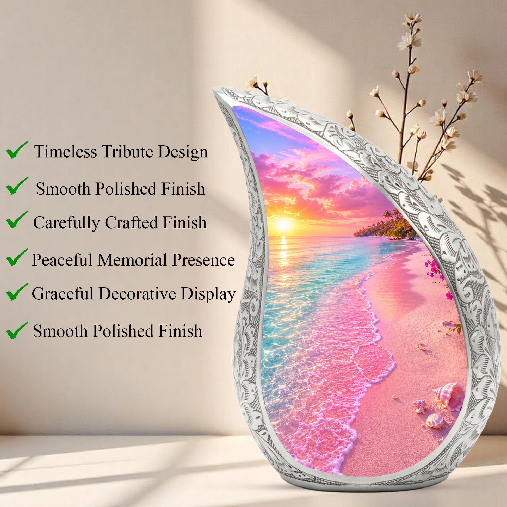 Ocean Sunset Urn for Mom, Beach Cremation Urn for Women, Memorial Urn for Ashes
